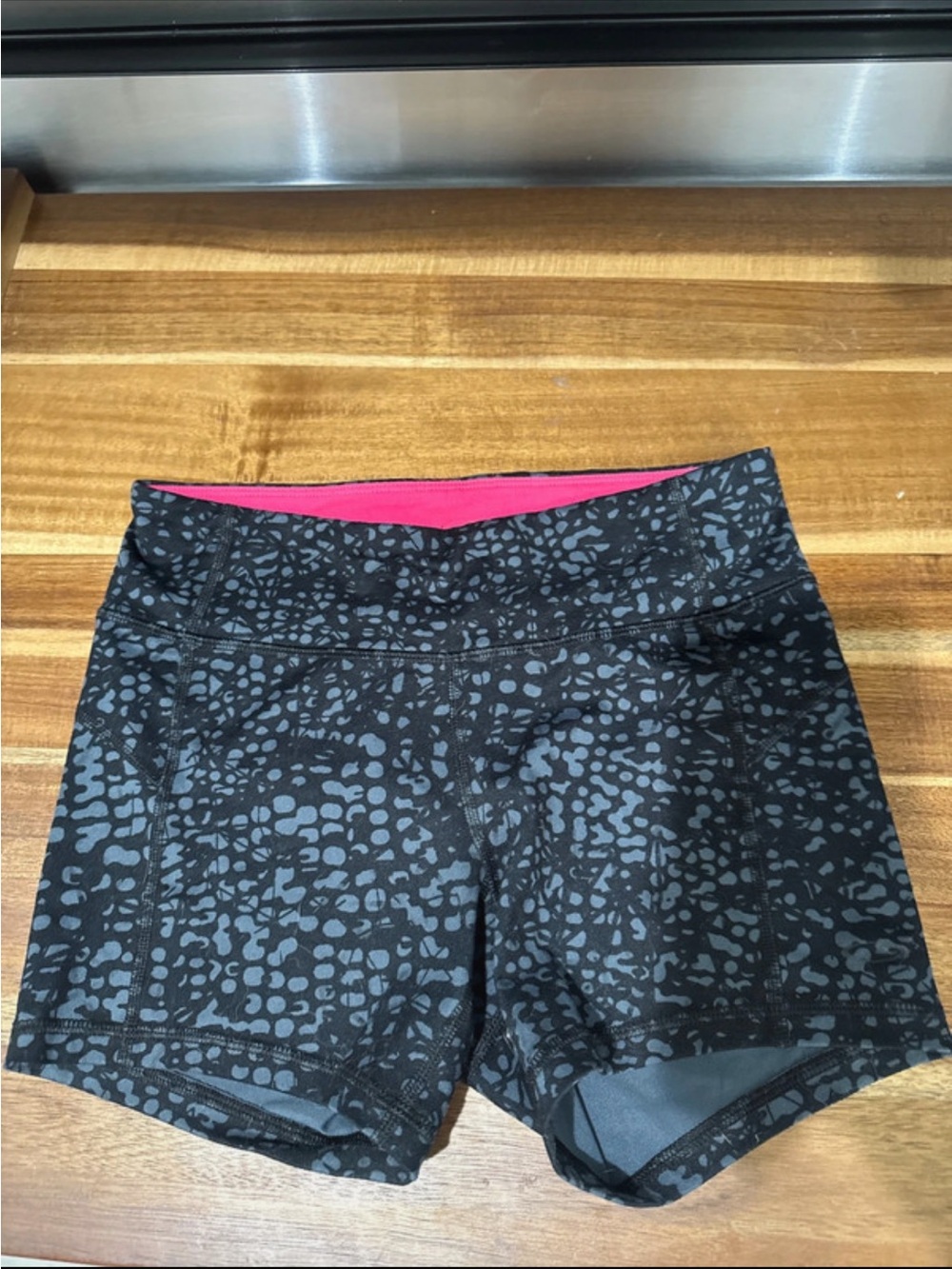 Champion Women’s Black Patterned Active Shorts with Pink Waistband